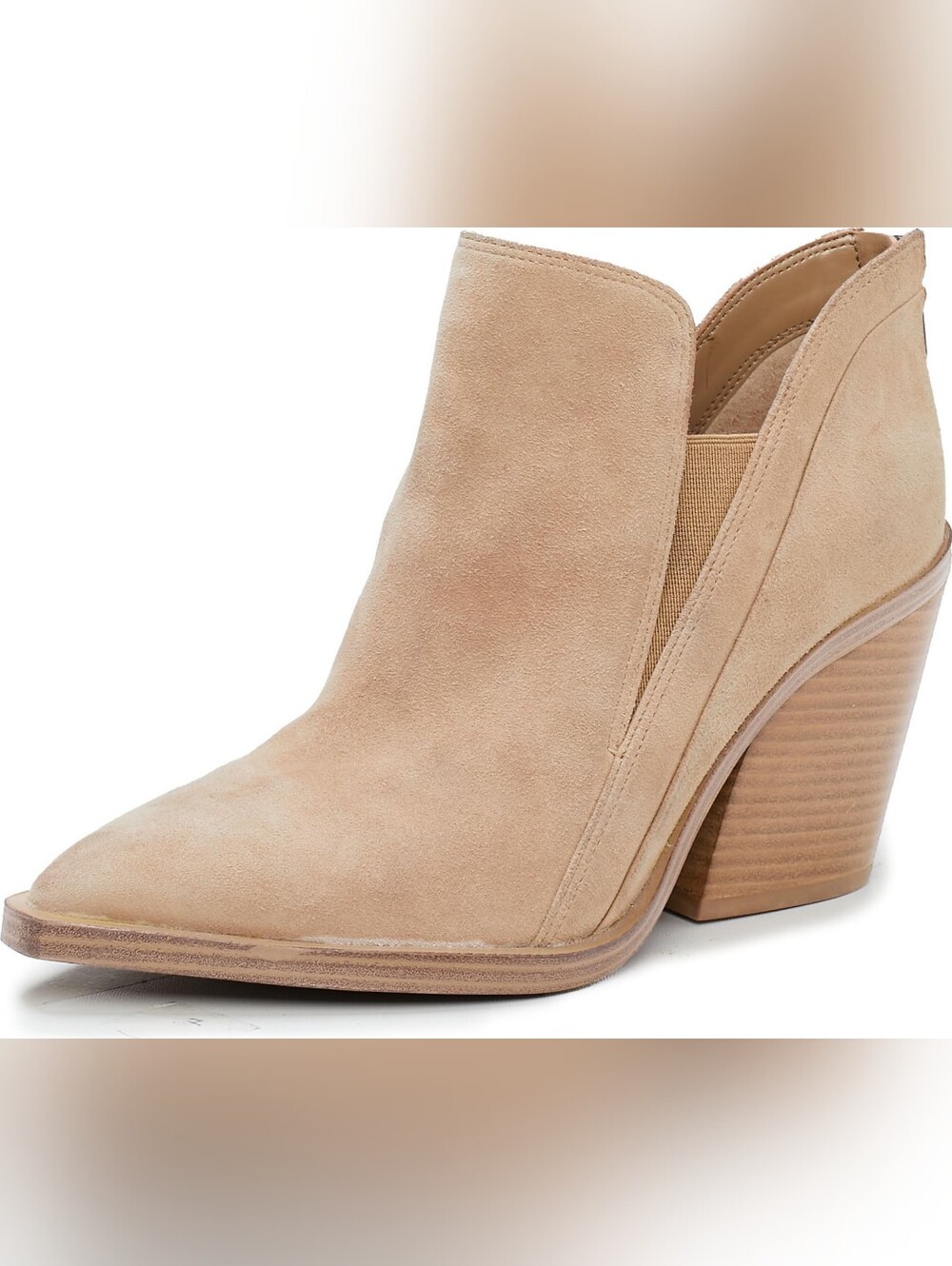 Vince Camuto Gradina Stacked Heel Leather Suede Ankle Bootie Tan, 8.5
